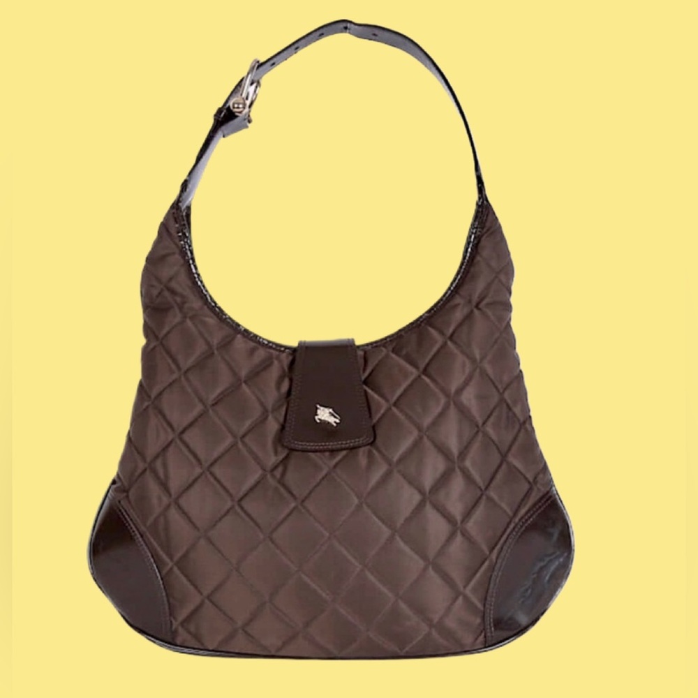 BURBERRY Brook Quilted Nylon Leather Hobo&Dust Bag
